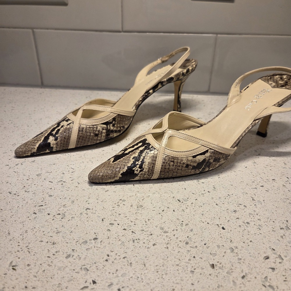 Max De Carlo Vintage Snakeskin Print Slingback Pointed Toe Pumps Italy 9.5 B